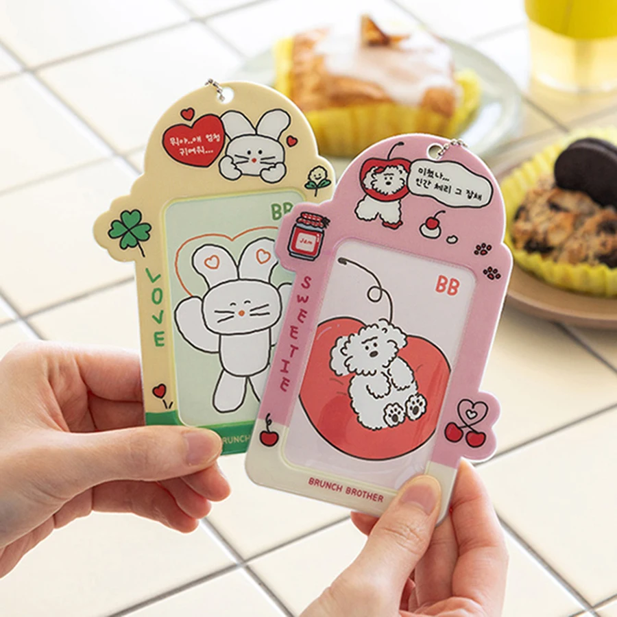 1pcs Photocard Card Holder,3Inch Cartoon Card Binder with Chain Photo Protector Photo Card Album Sleeves Keychain Pendant