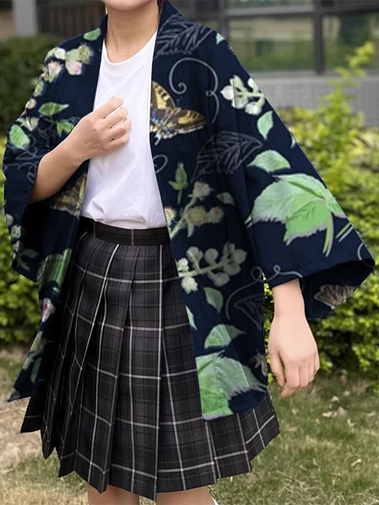 Kimono japonés estampado para mujer, disfraz asiático, informal, a la moda, talla grande