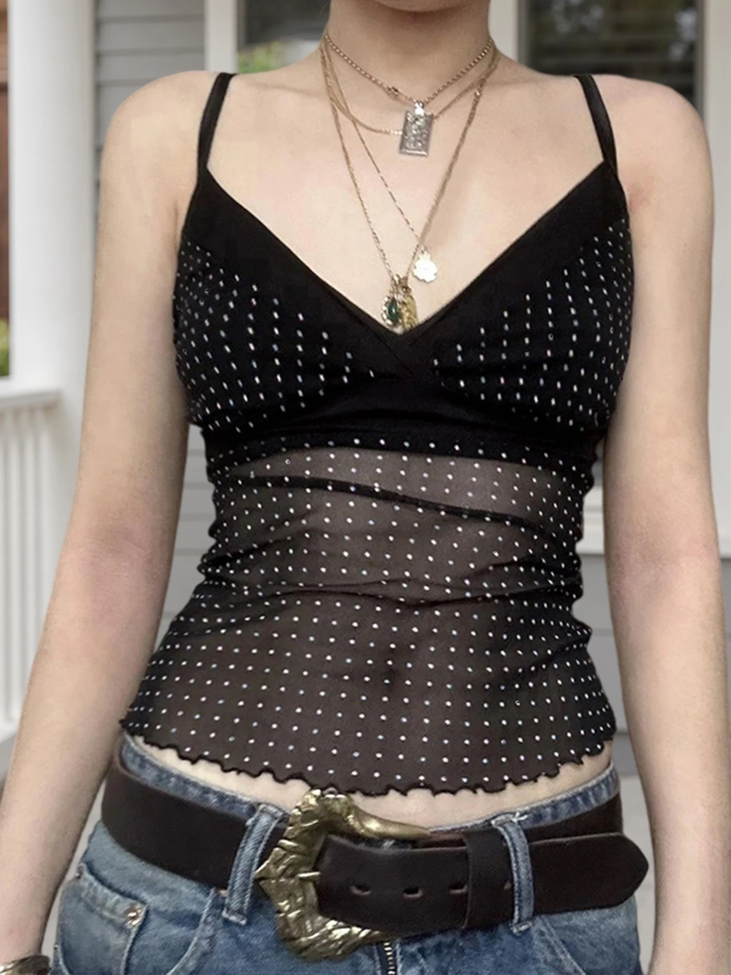 여성용 민소매 v 넥 레이스 트림 캐미솔 탱크 탑 여름 캐주얼 핏 꽃 프린트가있는 쉬어 조끼