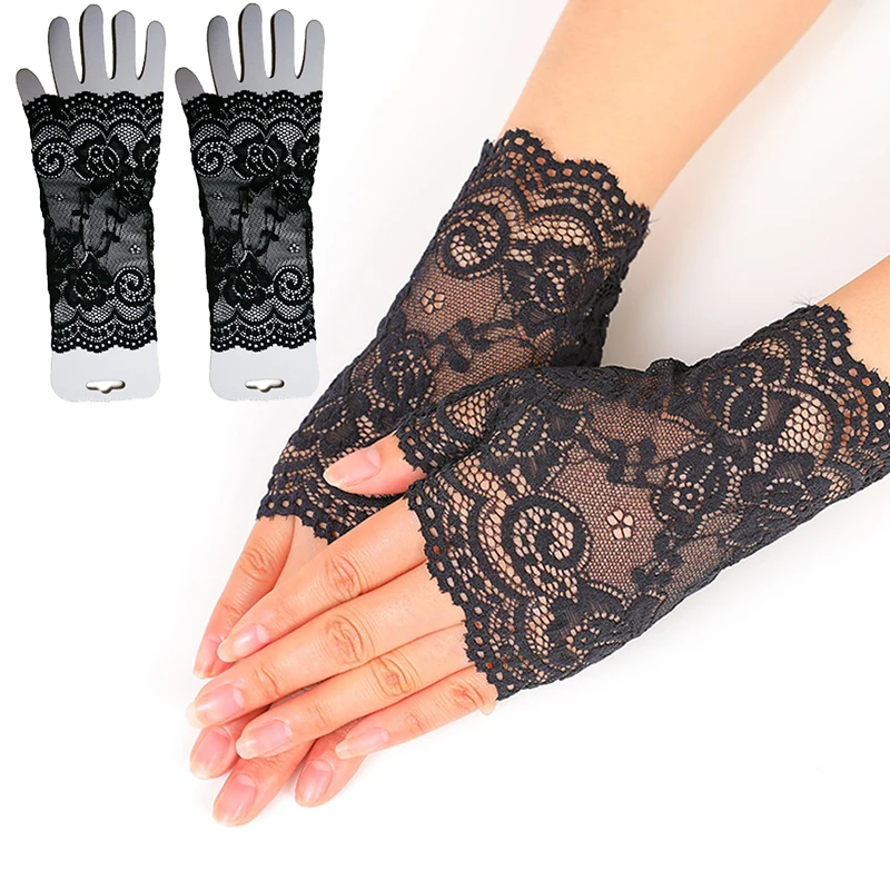 

Fashion Women Spring And Summer Dance Lace Gloves Sunscreen Short Gloves Fingerless Driving Gloves Half Finger Mittens