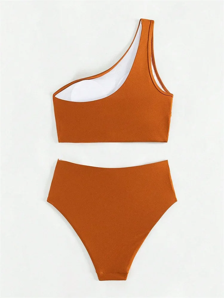 Bikinis sexis de un hombro para mujer, conjunto de 2 piezas, traje de baño dividido, Bikinis de playa de cintura alta, nuevo traje de baño de verano 2025, conjunto de Bikinis