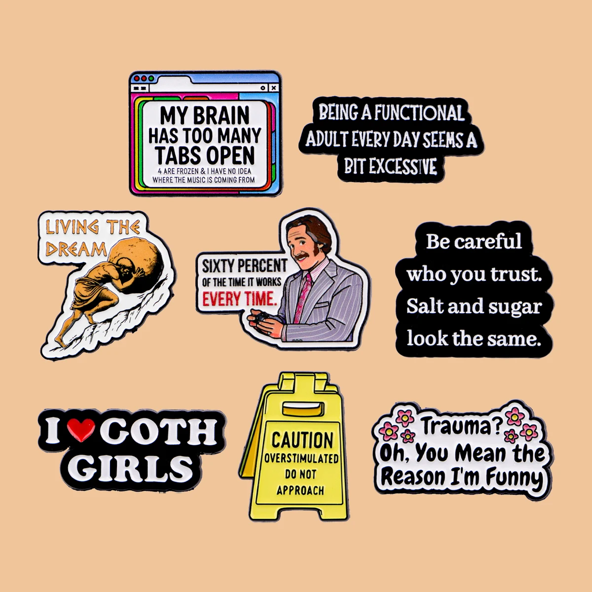LIVING THE DREAM Enamel Pin Funny Quotes Brooches Phrase Lapel Pins Badge on Backpack Clothing Accessories Fashion Jewelry Gifts