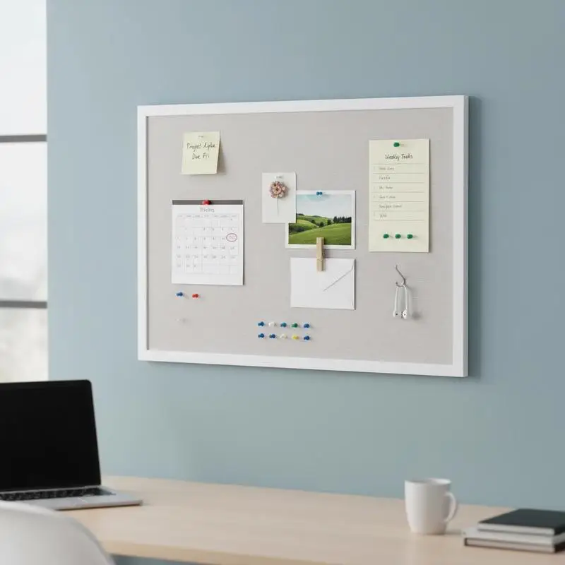 

Linen Bulletin Board 36"x24" For Home School Office, Elegant Design Functional Noticeboard Wall-Mounted Display Wood Frame White Surface