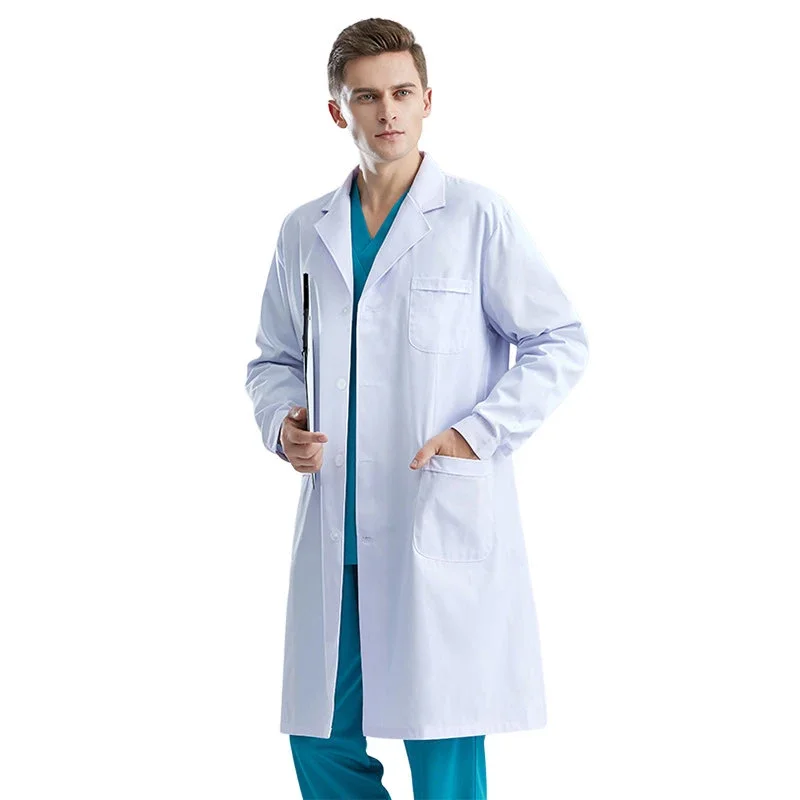 

2025halloween Vêtements de travail pour hommes, uniforme de pharmacien clinique d'hôpital, blouse de laboratoire blanche