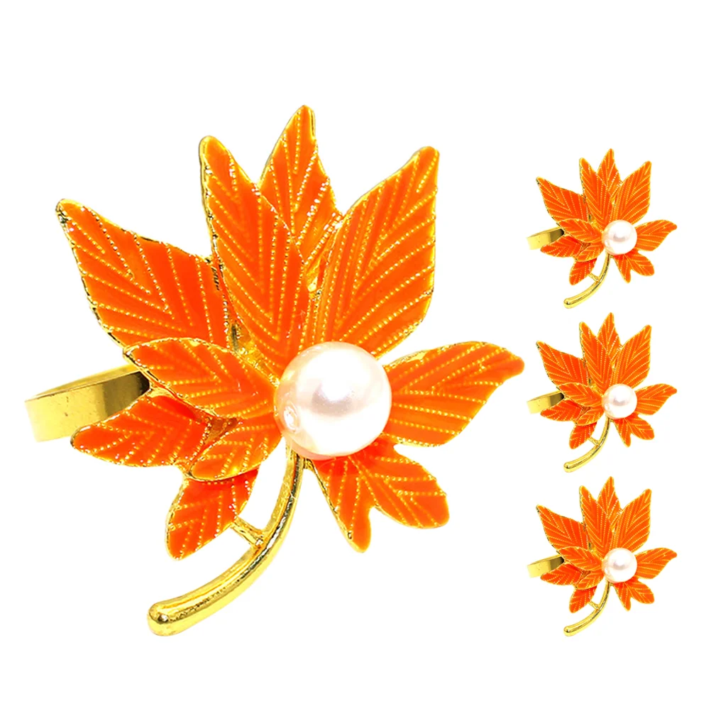 

4 Pcs Maple Leaf Napkin Rings Party Decorations Decorative Halloween Buckle Dinner Table Decors Alloy Buckles