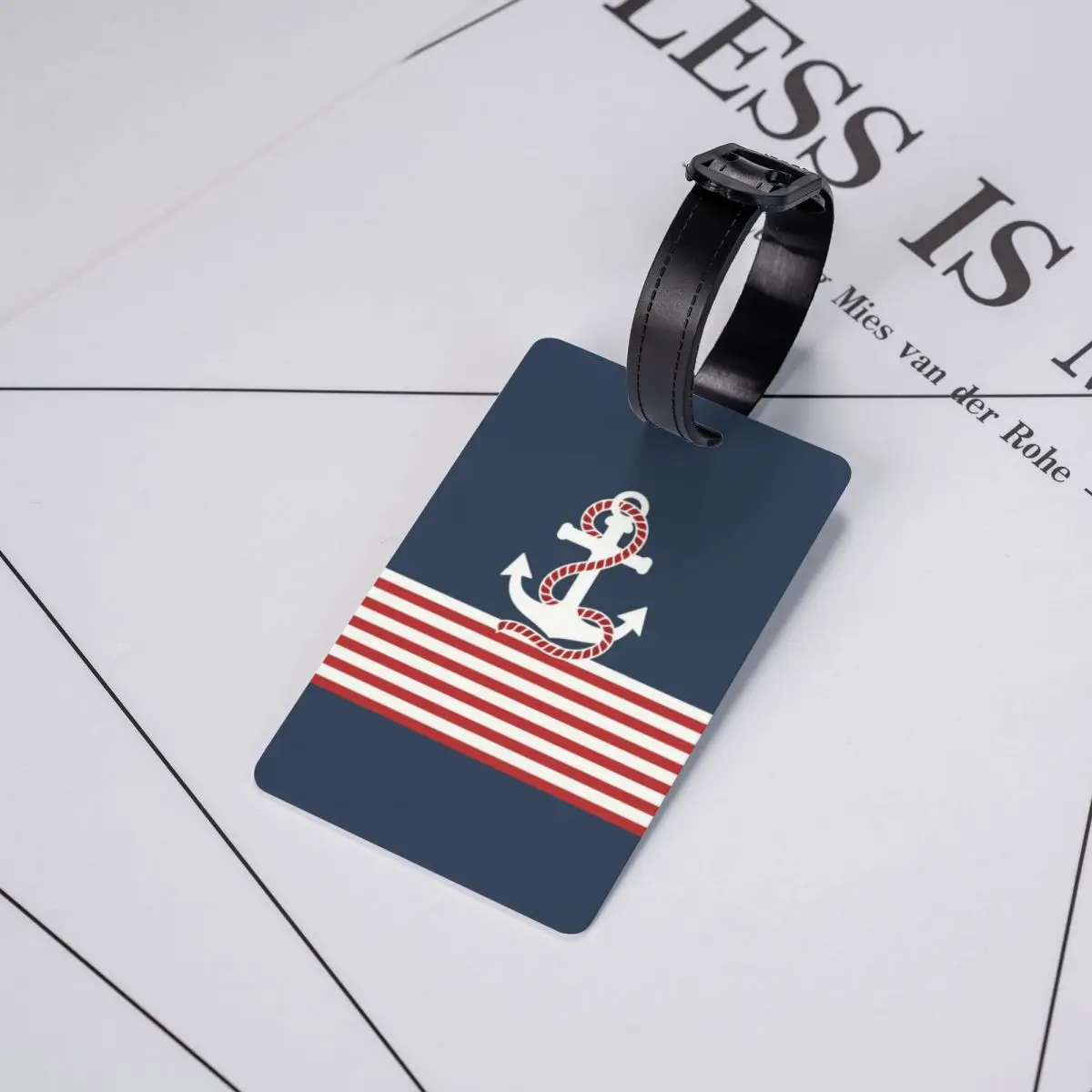 Navy Blue Stripes Nautical Anchor Boat Luggage Tag Suitcase Baggage Privacy Cover ID Label