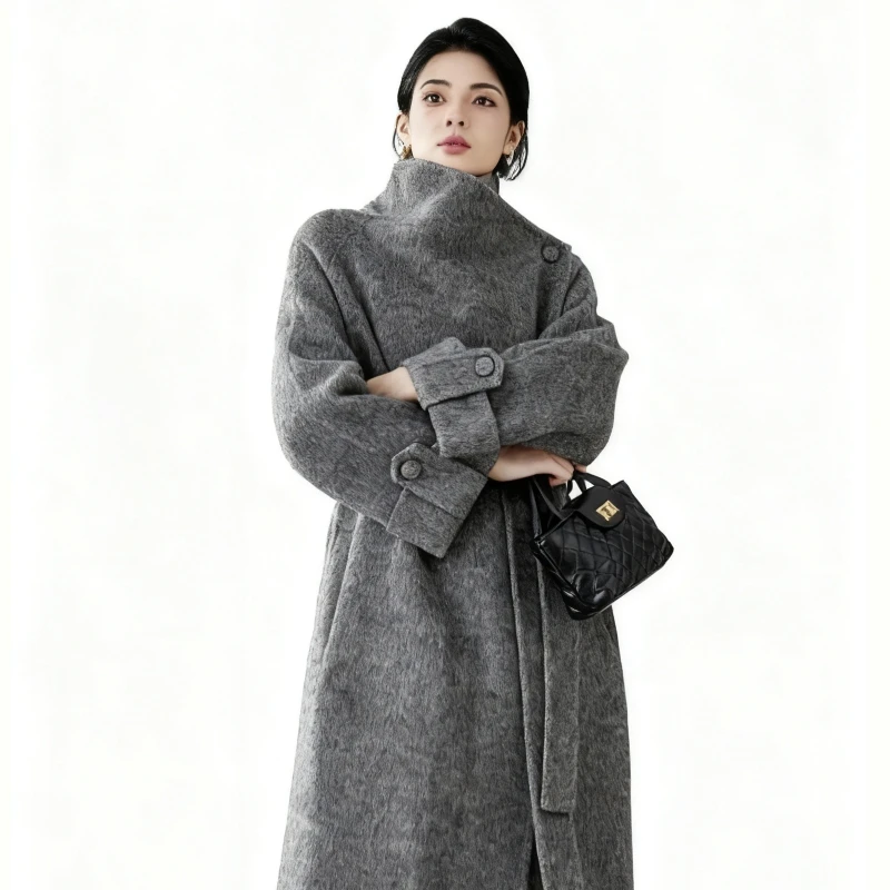 

Двустороннее шерстяное пальто Fineryclothes, длина до середины икры, шаль-воротник, длинные рукава