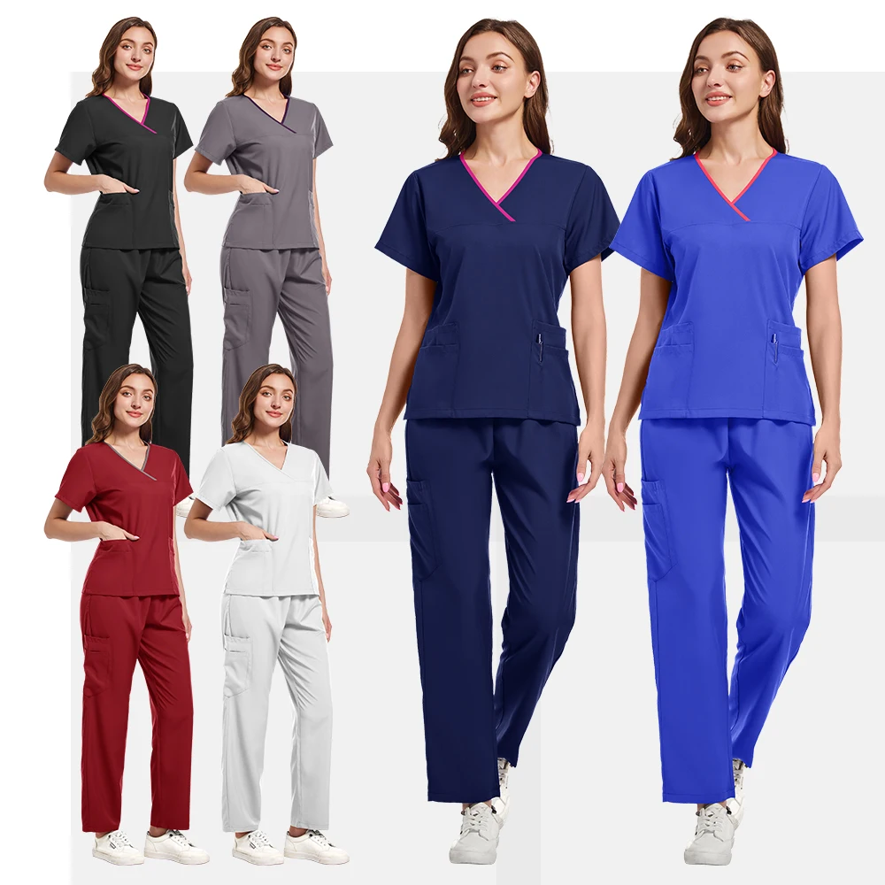 Scrubs Uniforms Sets Nurse Spandex Rayon Spa Uniform Women Nurse Medical Scrubs Doctor Blouse Sets of Scrub Suit Nurse Set