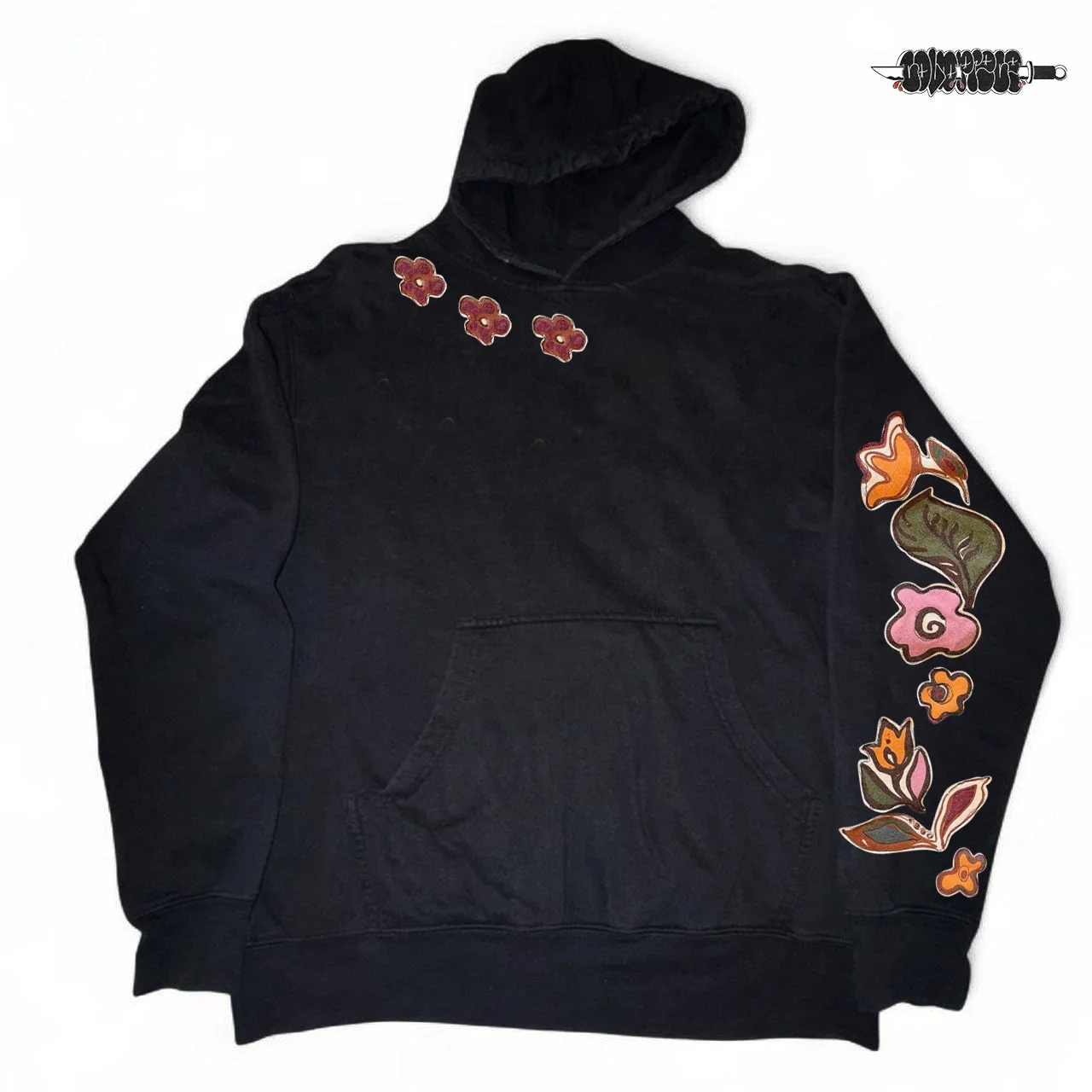 Heavyweight Oldschool American Retro Patchwork Hoodie Couple Matching Loose Fit Printed Cotton Polyester Blend Warmth Casual