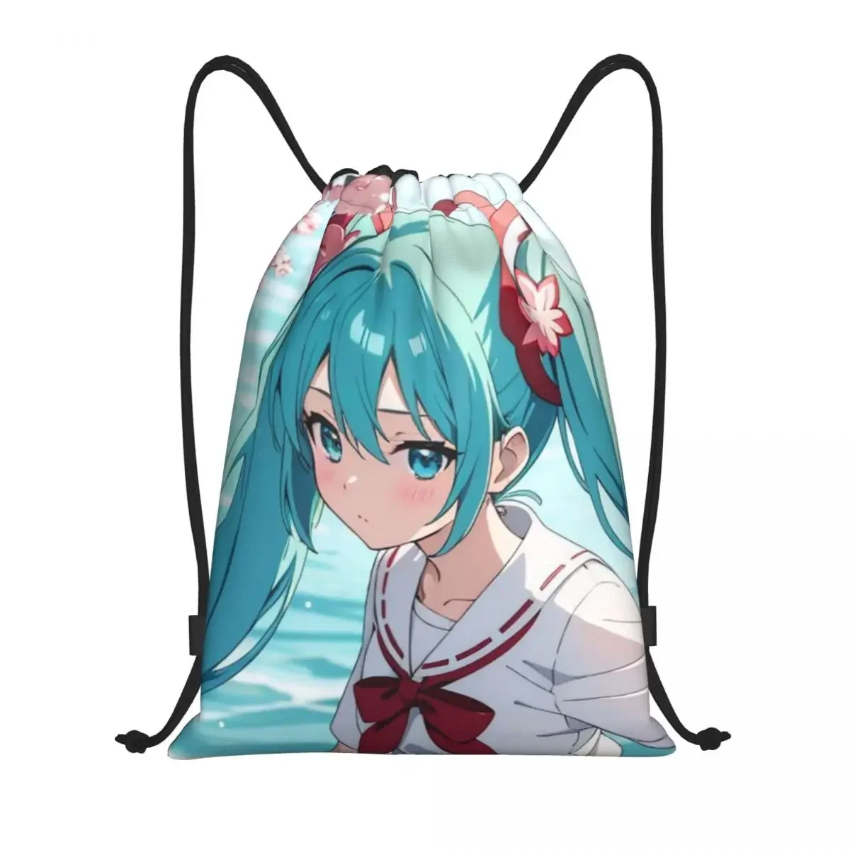 Miku Drawstring Back Pack Bag Travel Storage Package Teenagers Beach Tote Bag School Sport Shoe Bag Portable