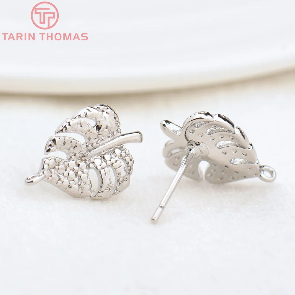 (2024)6PCS 10x14.5MM 24K Gold Color Brass Leaf Leaves Stud Earrings Earring Clip High Quality DIY Jewelry Making Findings
