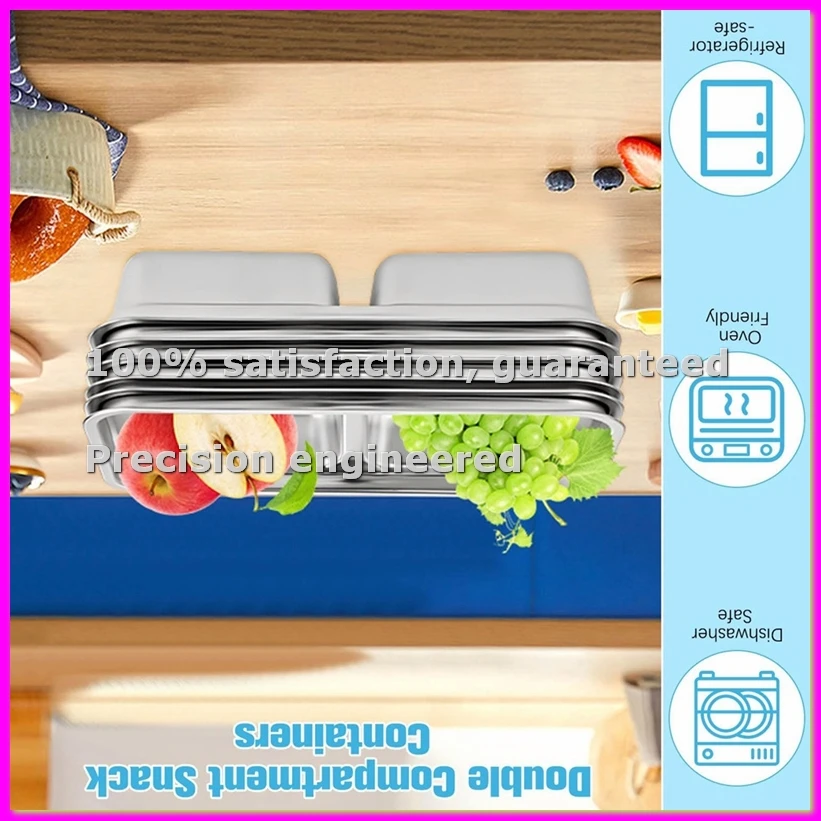 4pcs Snack Containers,Stainless Steel Double Compartment Snack Containers with Lids,Travel &Outdoor Camping Food Storage-AD23