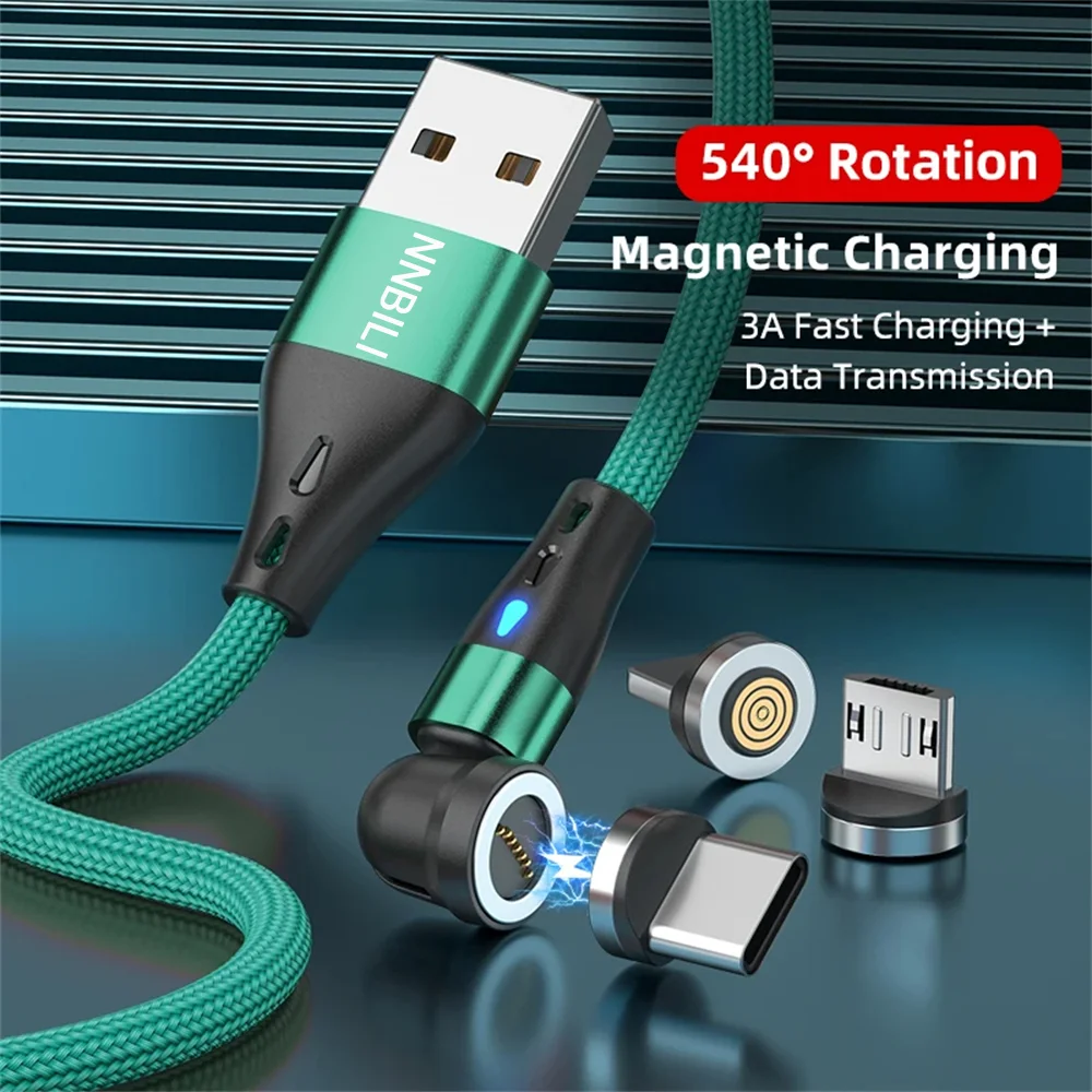 NNBILI 5A Magnetic Cable 540 Rotate Fast Charging Magnetic USB Type C Cable For iPhone Samsung Xiaomi Realme Mobile Phone Cable