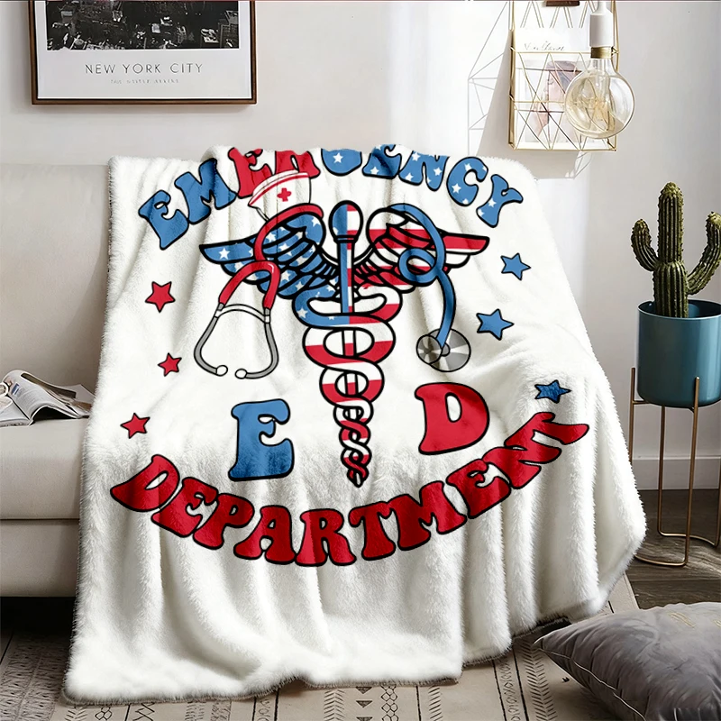 American Emergency Department T, Flannel Blanket, 4th of July Nurse Flannel Throw, American Nurse Cozy Blanket