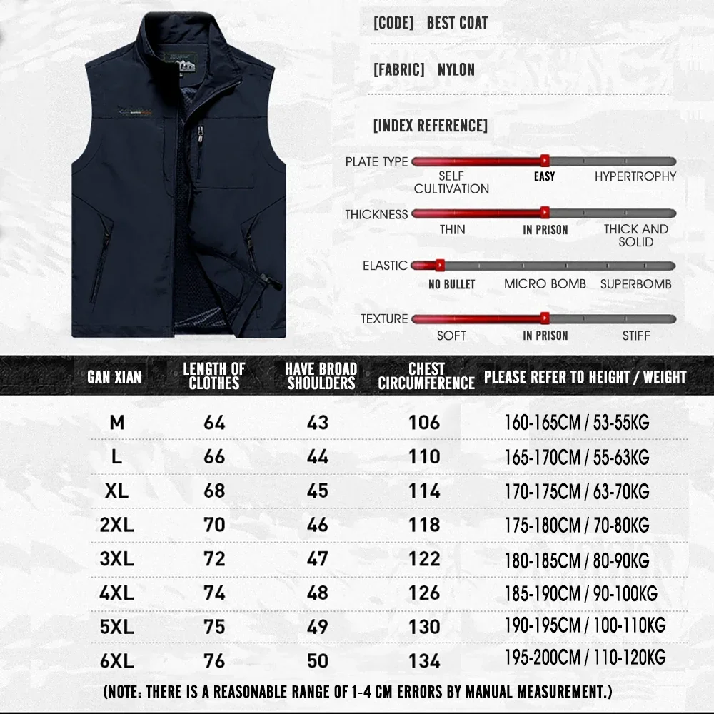 MAIDANGDI Men's Multi Pockets Vest Jacket Casual Sleeveless Zipper Jacket Male Clothes Slim Fit Outerwear Plus Size Waistcoat