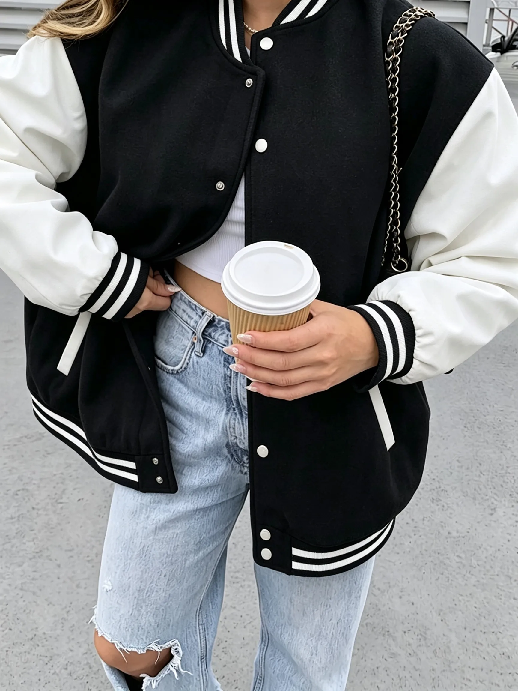 Womens Autumn Street jackets Fashion Oversized Clothes Commute All-Match Tops Casual Hip Hop veste Pocket Baseball uniform