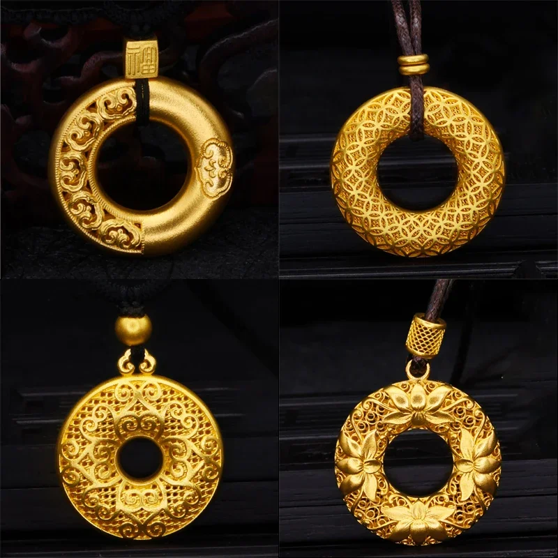 Chinese culture Ping'an buckle pendant creative original unique ancient gold craft charm men and women silver jewelry gift