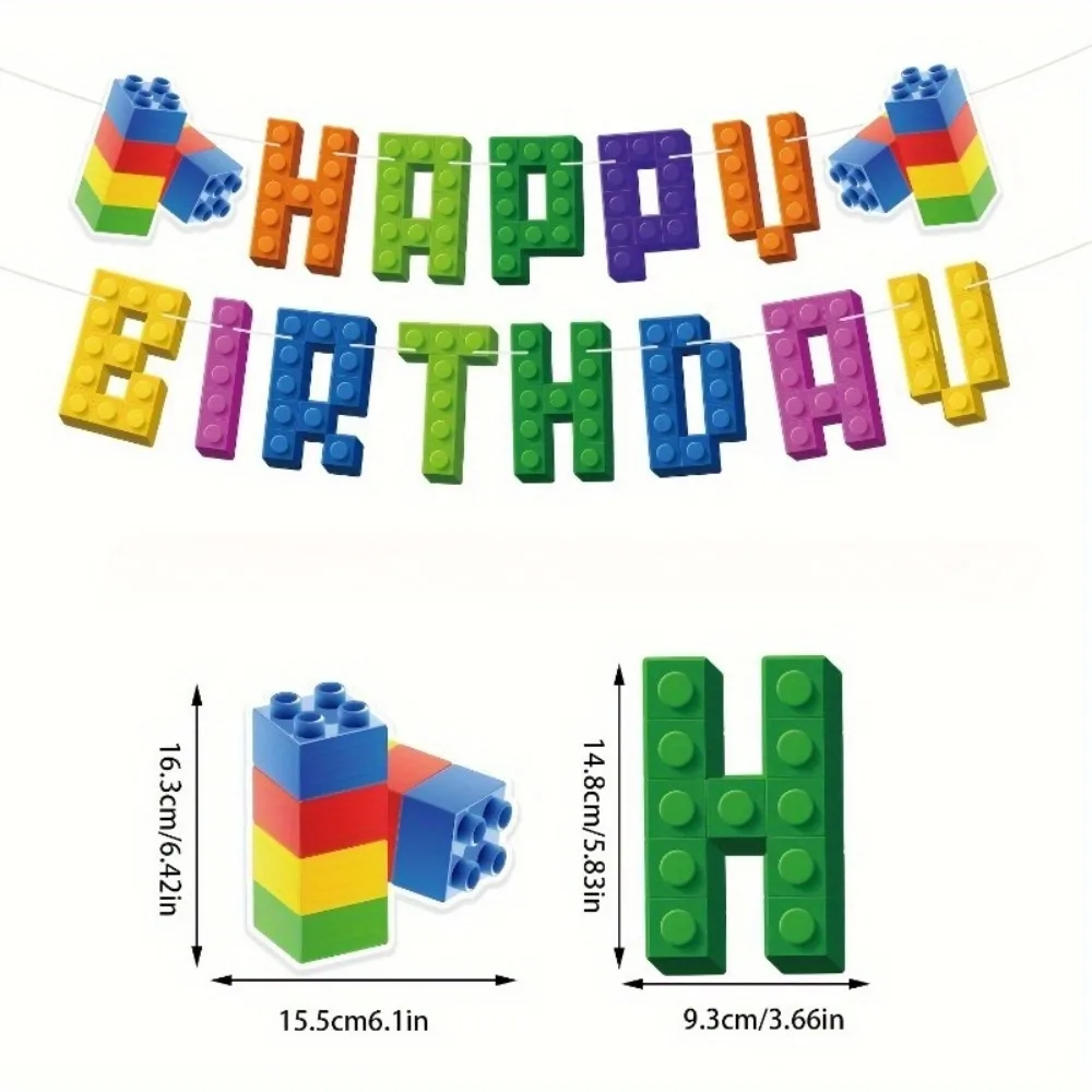 Building Block Flags, Colorful Building Block Party Props, Decorative Banners, Birthday Party Supplies Set, Home Decoration, Party Atmosphere Creation Props