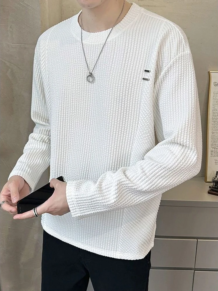 

Baggy Male Pullover Social Aesthetic Xxl Sweatshirt Sale Long Sleeve Tops Elasticity Original Spring Round Neck Men's T-shirts