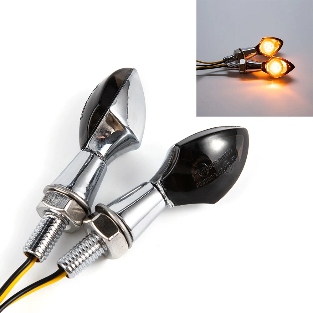 Chrome/Black Motorcycle Mini Bullet Turn Signal Indicator Light Turn Lights  For Cafe Racer Cruiser Chopper
