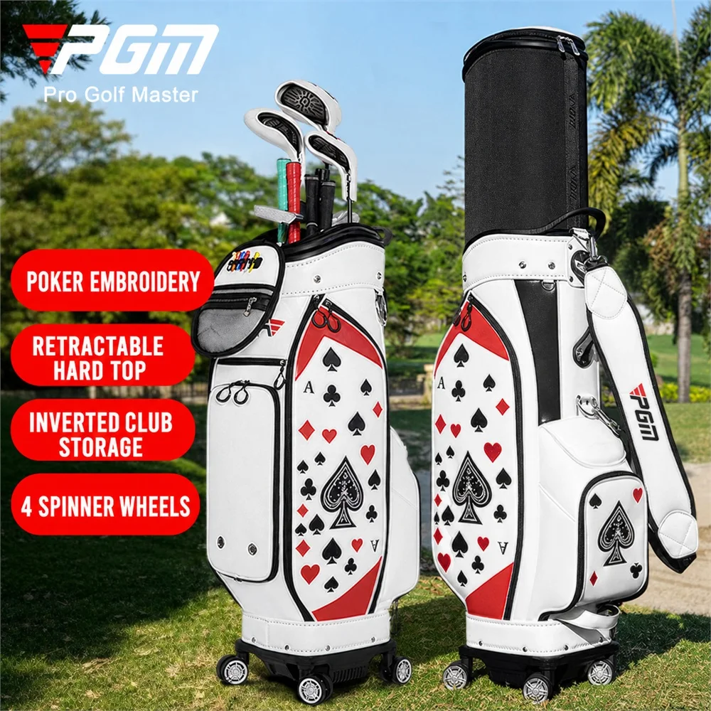 PGM Embroidered Golf Cart Bag Retractable Hard Top TSA Lock 4 Spinner Wheels Airline Travel Golf Club Bag