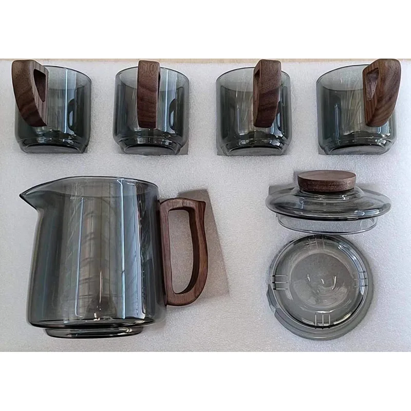 5pcs Set Heat-Resistant Teapot With Cup Wood Handle Tea Kettle With Removable Infuser Teapot Blooming And Loose Leaf Tea Maker
