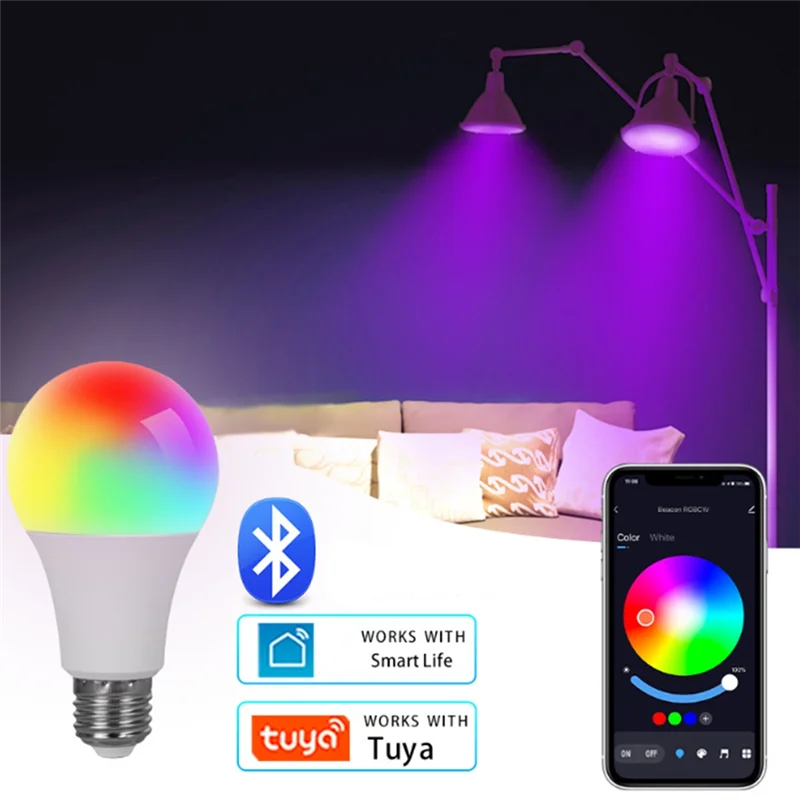 

SHGO-Tuya Bluetooth Wi-Fi светодиодная лампа 220-240 В 15 Вт E27 с регулируемой яркостью умный дом голосовое управление освещение Декор
