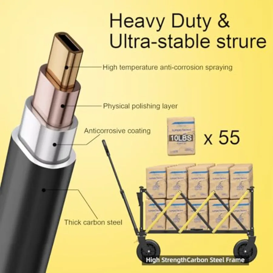 Carro pieghevole e pieghevole per uso esterno resistente: carrello da giardino portatile con grandi ruote da spiaggia per tutti i terreni e D integrato