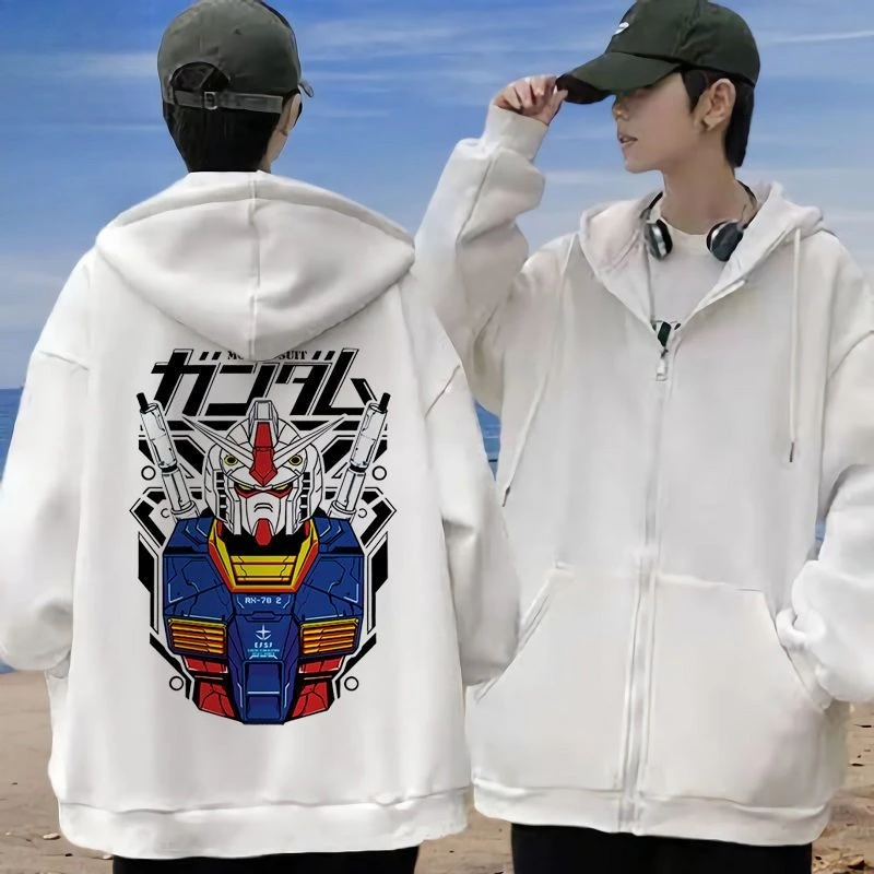 Gundam Unicorn Rx0 witte hoodie heren anime rugprint katoen casual lange mouw herfst winter streetwear mode cosplay jas