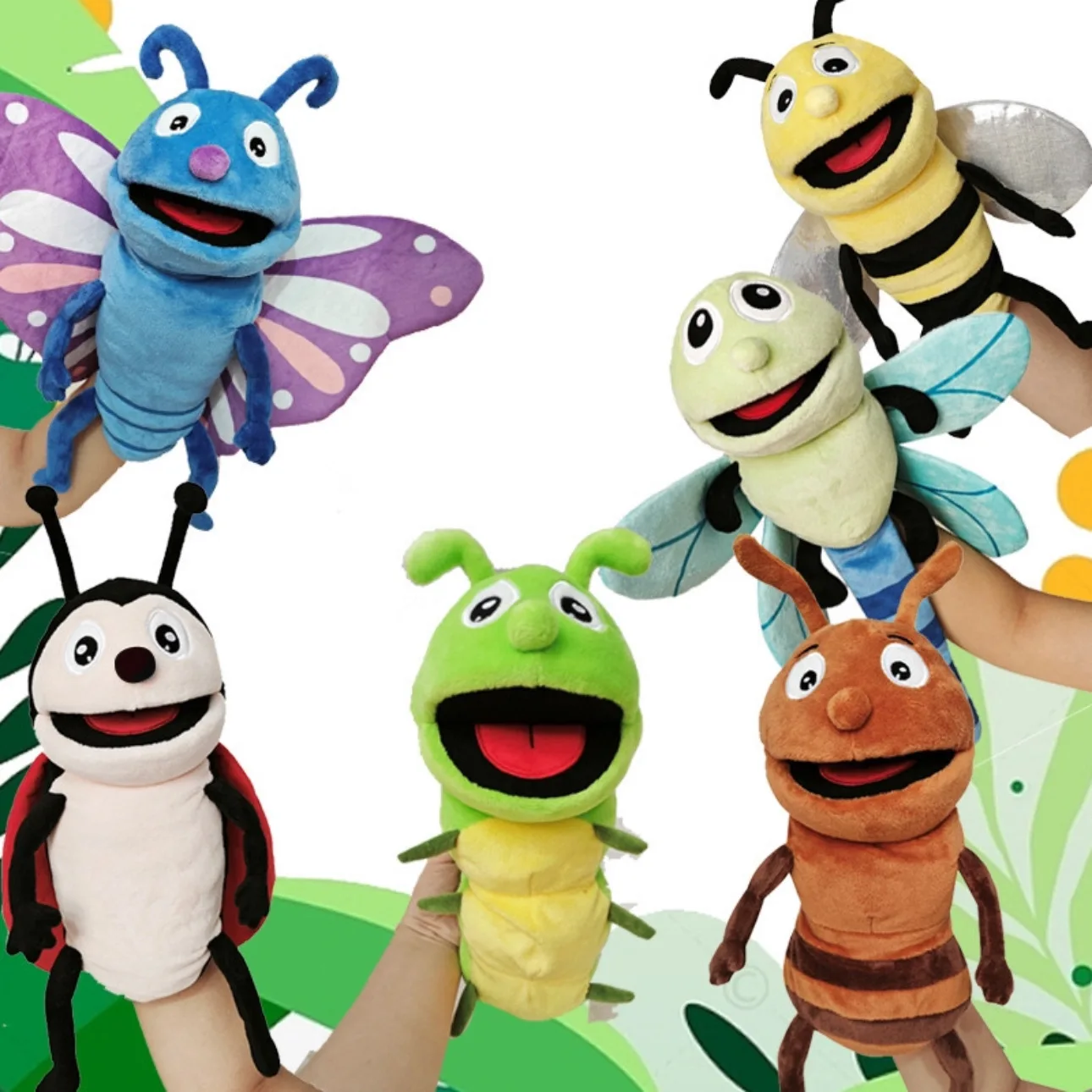 40cm Insects Animal Hand Puppet Dolls Cartoon Caterpillar Ladybug Stuffed Family Storytelling Role-playing Plush Toys