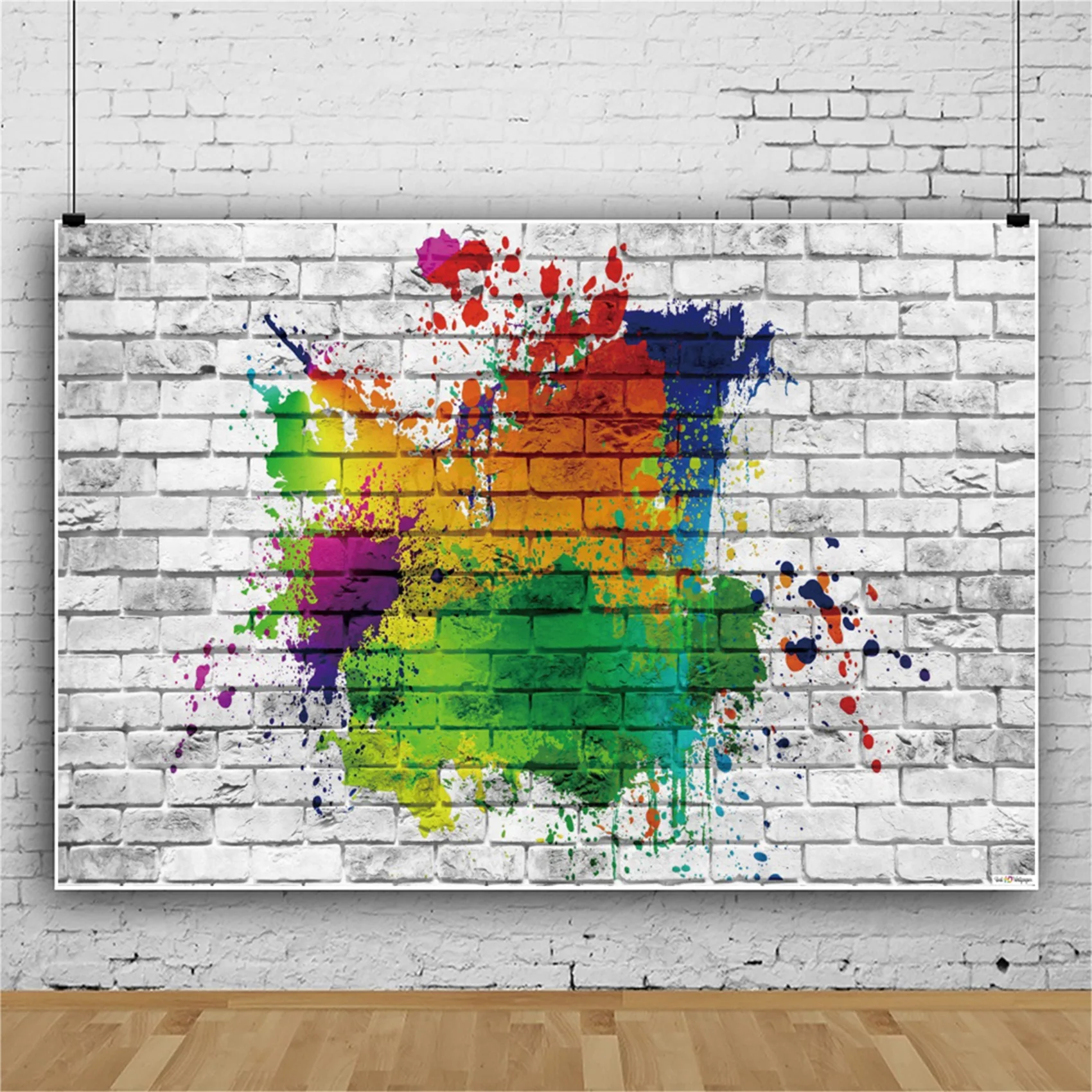 Laeacco Trắng Tường Gạch Chụp Ảnh Phông Nền Nhiều Màu Sắc Đồ Bộ Bung Tróc Đảng Cho Bé Sinh Nhật Chân Dung Ảnh Nền