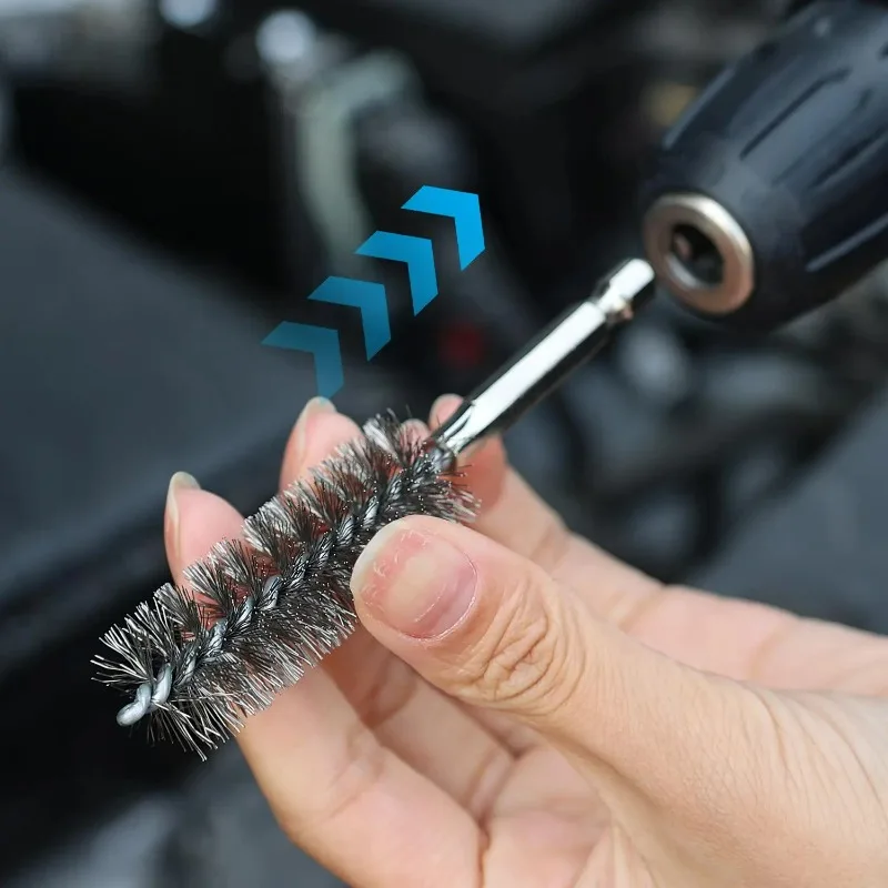 Drill Wire Brush Kit Stainless Steel Pipe Tube Cleaning Brush Hex Shank Power Drill Attachment for Rust Removal Carbon Cleaning