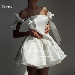 Qunque sexy weiße Mini Abendkleider Träger mit Schleife Satin Ballkleid Schnürung zurück Hochzeits feier Kleider formelle Anlass Kleider