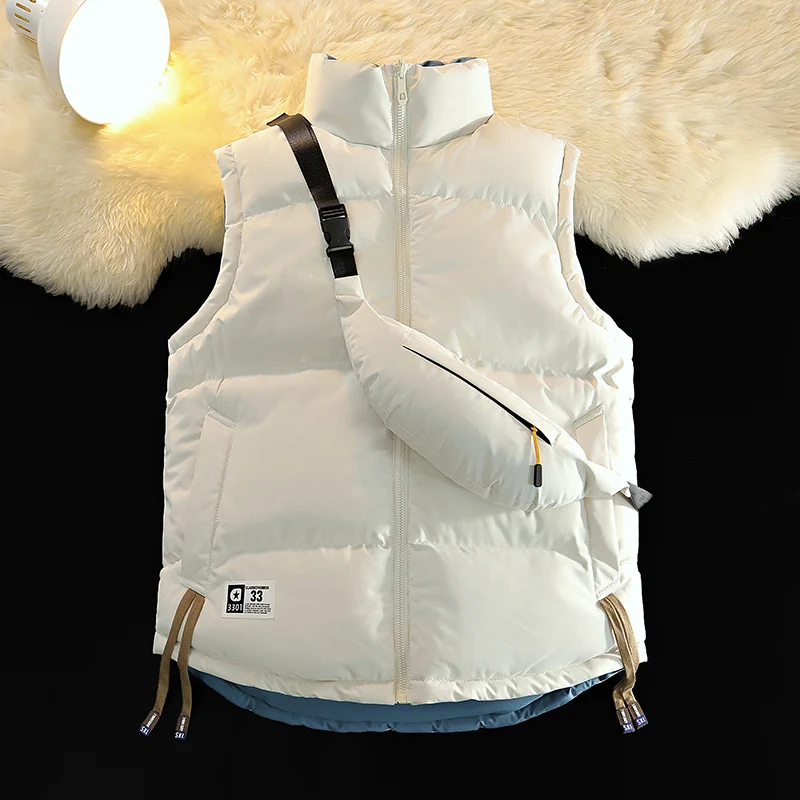 

Autumn andWinter New Men's Down Cotton Shoulder Double sided Fashion Design with Thick Velvet and Warm Stand up Collar Vest Coat