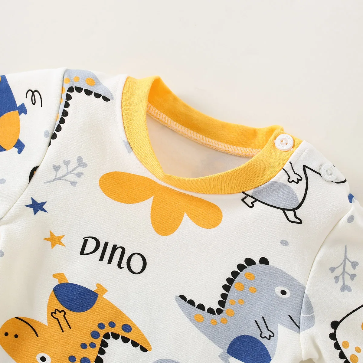 hibobi 2-Piece Baby Home Clothes Children\'s Long-Sleeved Cotton Pajamas And Pajama Pants Set Cartoon Cute Little Dinosaur Print