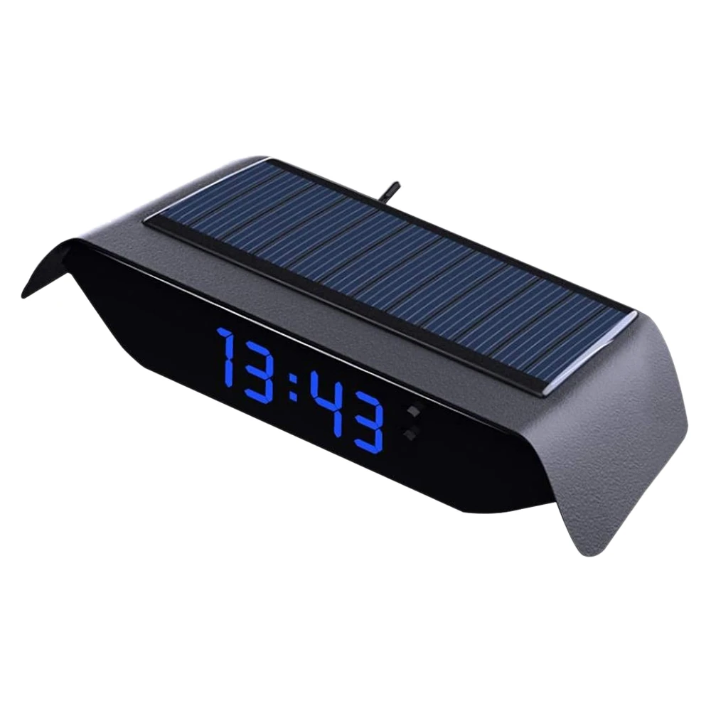 

Car Solar Powered Clock, 24 Hour High-Precision Electronic Watch Automatic Brightness Adjustment Thermometer