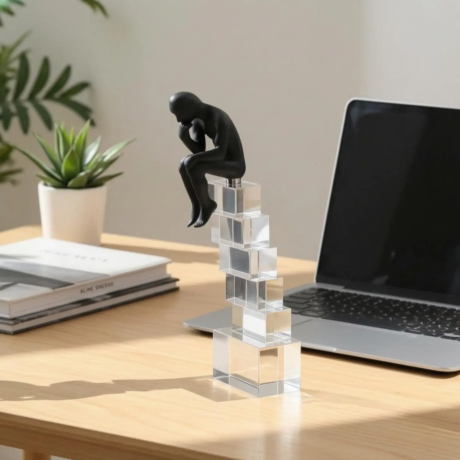Modern Crystal Thinker Figurine Sculpture Art Statue Decor for Home Office Desk Shelf Luxury Gift