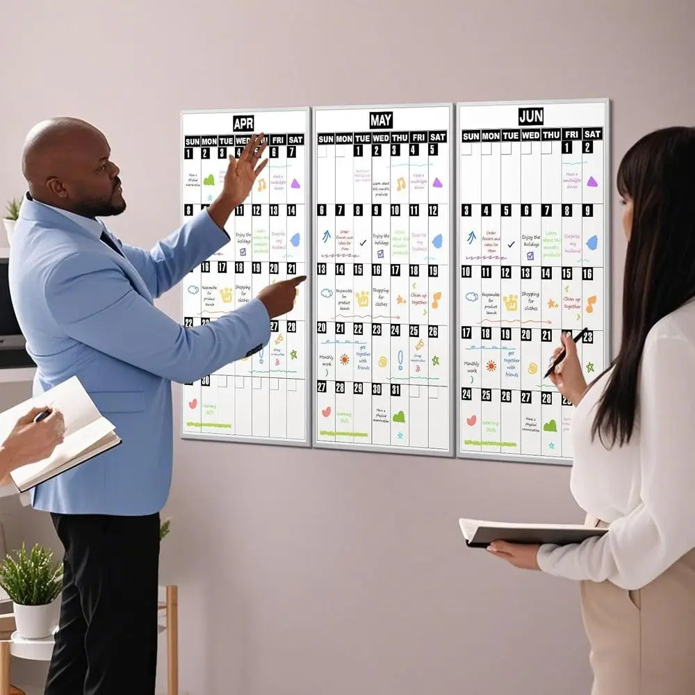 لوحة تقويم مغناطيسية للمسح الجاف مقاس 18 × 35 بوصة مع 3 ملصقات مغناطيسية و4 علامات وممحاة للمنزل والمدرسة والمكتب