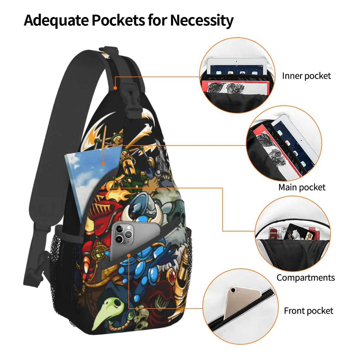 Shovel Knight Man Crossbody Sling Bag Cool Chest Bag Game Yacht Club Shoulder Backpack Daypack Hiking Outdoor Cycling Satchel