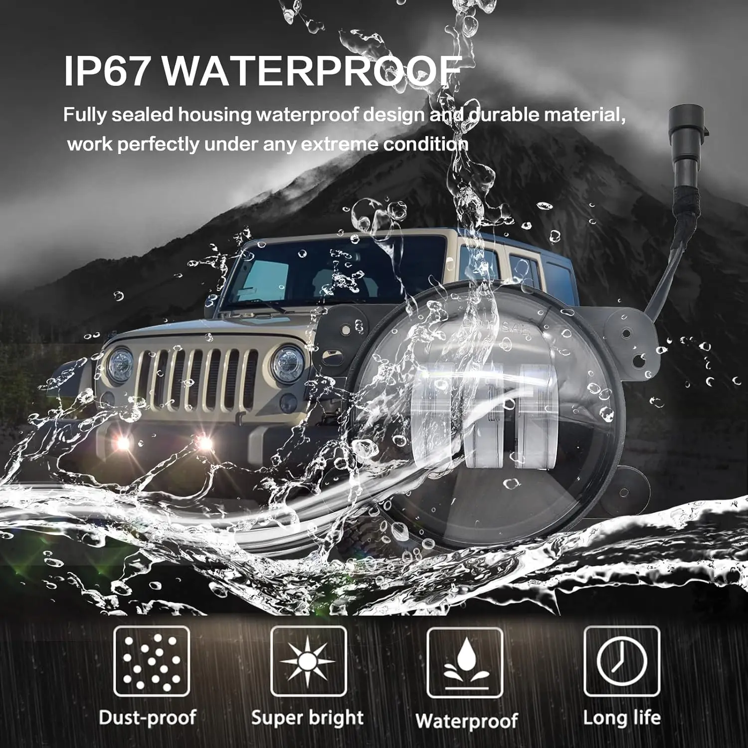 4 Inch LED Fog Lights Compatible With Jeep Wrangler JK JKU TJ LJ 2007-2018 Front Bumper Driving Fog Lamps Assembly DRL Lights - view 3