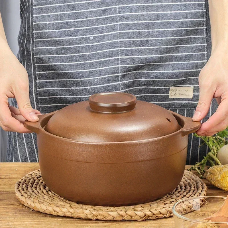 0.8L 1.2L 1.6L Casserole Clay Casserole High Temperature Resistant Household Open Flame Unglazed Stew Pot Soup Porridge 3