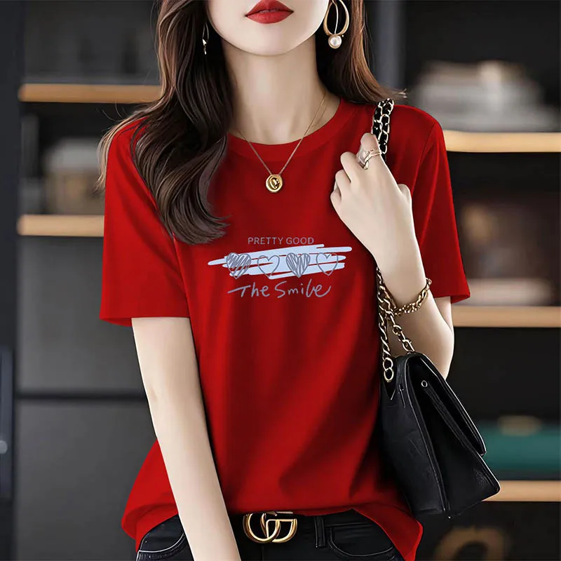

Summer 2026 New Chic Letter Print T-shirt Women Clothing Fashion All-match Basic Short Sleeve Top Tee Loose Pullover