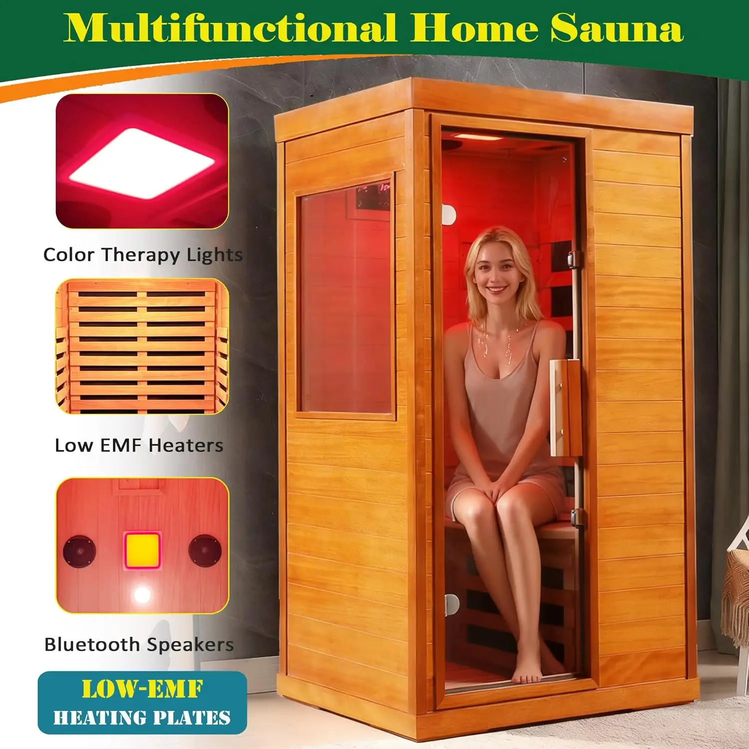 

Mini Indoor Wooden Home Infrared Dry Sauna with Red Light Therapy Tempered Glass 6pcs Low EMF Carbon Customized