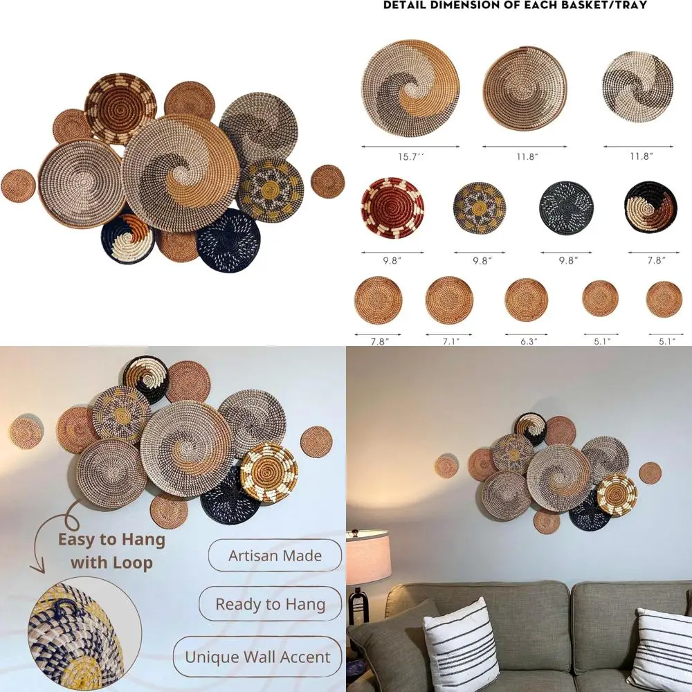 

Boho Style Decorative Wall Baskets Set - Home Hanging Woven Baskets for Bohemian Interior Decor