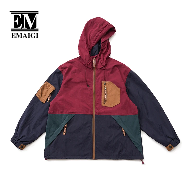 Men Splice Color Loose Casual Outdoor Couple Fashion Hooded Cargo Jacket Male Streetwear Cityboy Spring Autumn Coat Outerwear