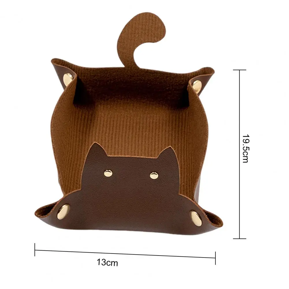 19.5*13cm Cute Cat Shape Tray Faux Leather Storage Basket Foldable Metal Snap Buckle Desktop Coins Keys Tissue Organizer Holder