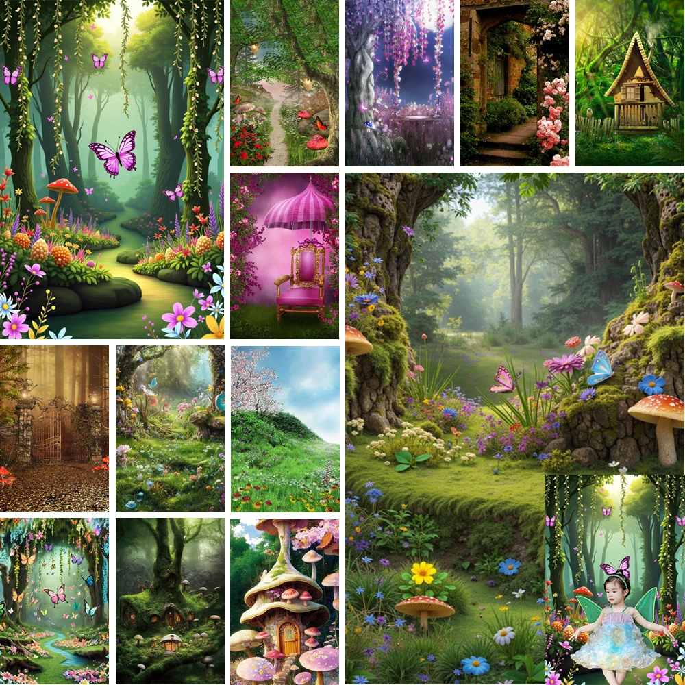 

MOON.QG Flower Princess Castle Backdrop Baby Girl Floral Fairy Birthday Photography Background Fantasy Fairytale Party Decor