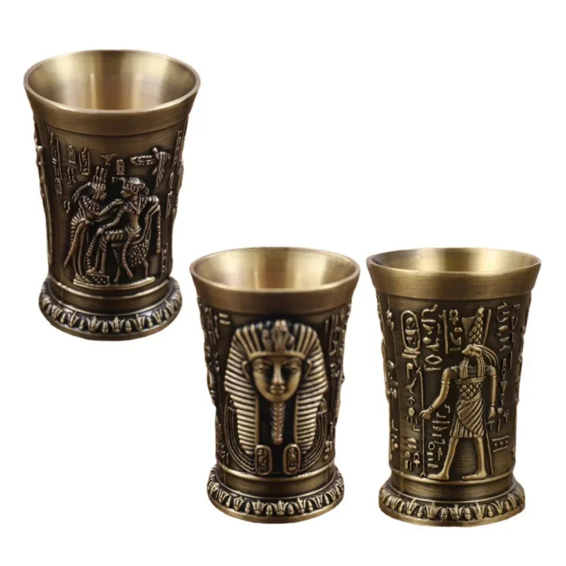 3pcs Mini Retro Carving 30ml Metal Ancient Egypt Shot Cup Queen Apollo Pattern Wine Cup Artwork Decoration Bar Set