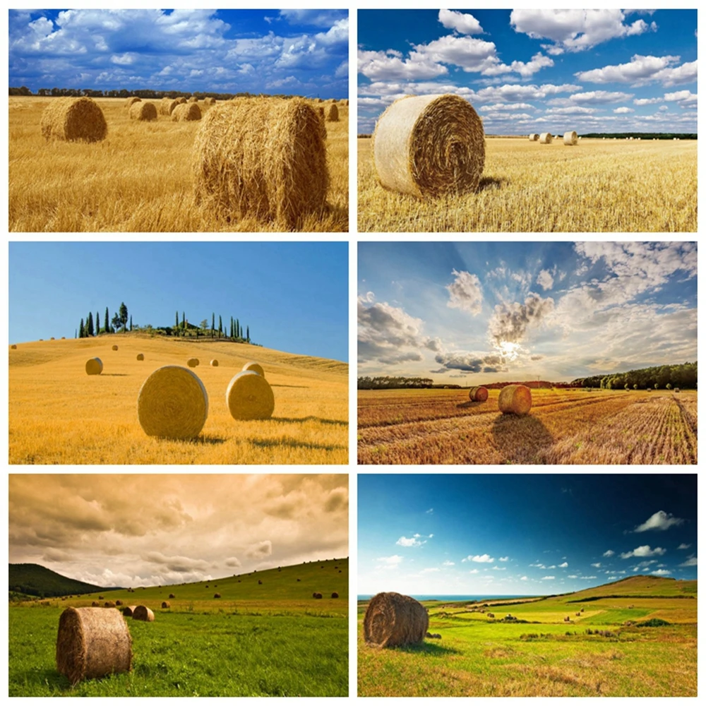 

Autumn Farm Barn Tractor Hay Bales Field Sky Cloud Backdrop Vinyl Photography Background Photographic Photocall Photo Studio