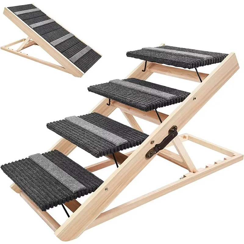 

Luxury Portable Folding Adjustable Wooden Dog Ramp Stairs Pet Ladder Lightweight Solid Wood Pet Steps Scratcher